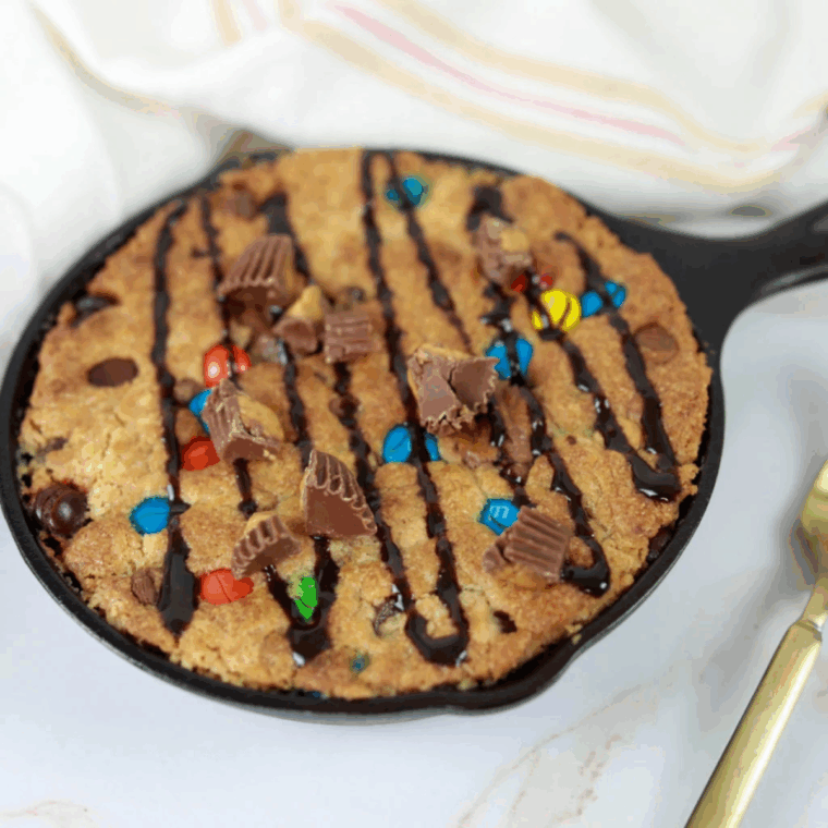 Easy Air Fryer Peanut Butter Pizzokie baked until golden with a soft, gooey center and crisp edges