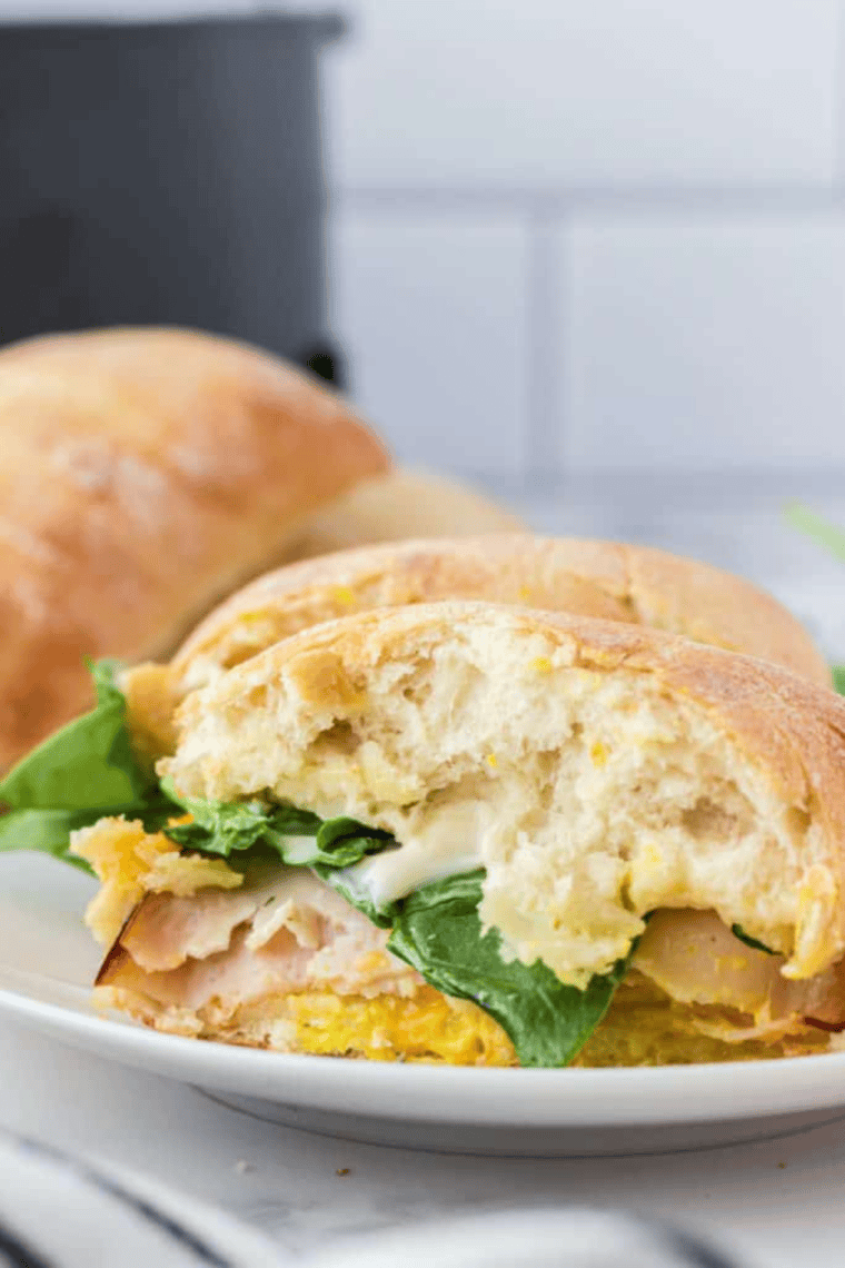 Golden air fryer turkey and cheese sandwich with melted cheddar and crispy ciabatta bread.