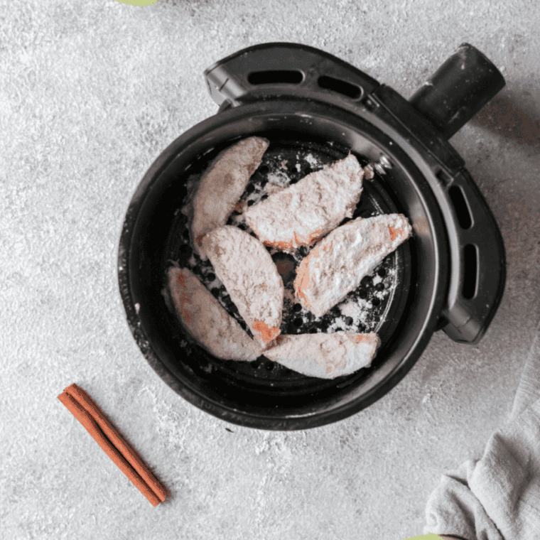 Place coated apple fries into the air fryer basket.