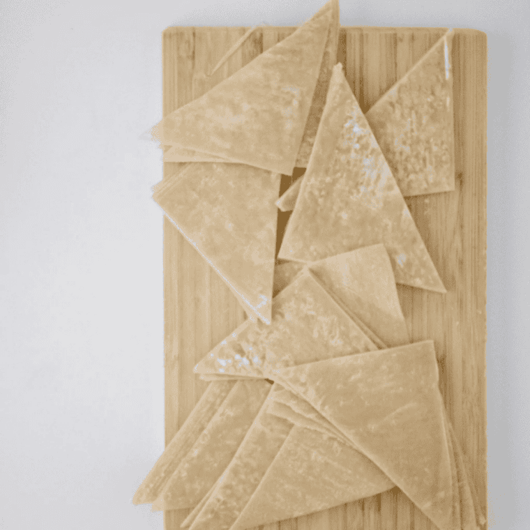 Cut wonton wrappers sprinkled with salt before air frying