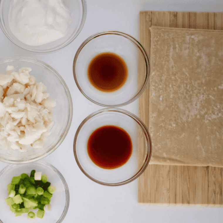 Wonton wrappers, cooking oil spray, and salt — the three ingredients for air fryer wonton chips