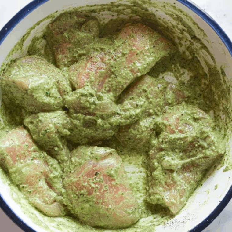 Add the seasonings to the chicken, and rub well.