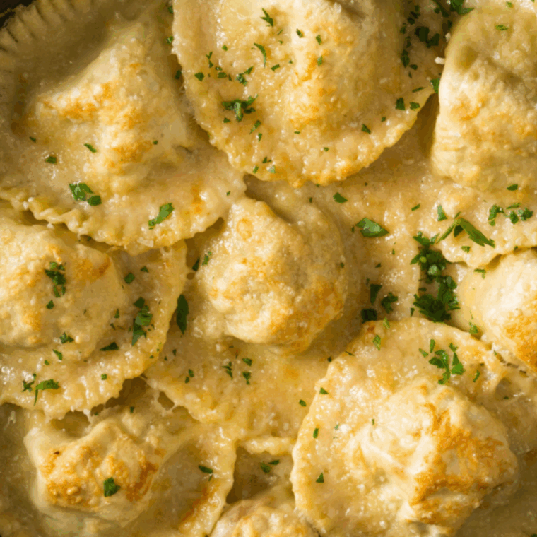 Crispy low carb breading-free ravioli cooked in the air fryer