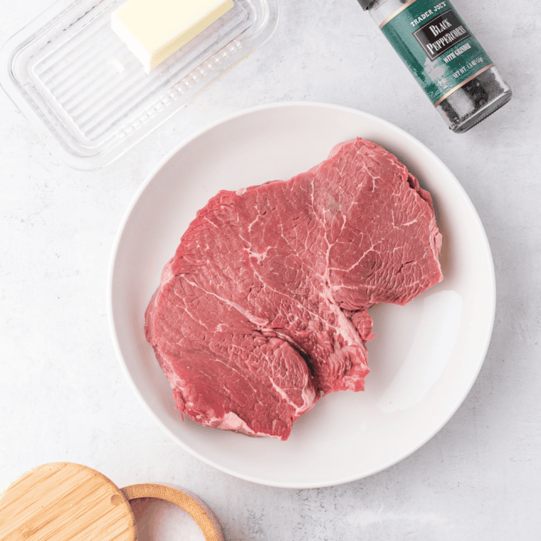 Ingredients needed for Perfect Blackstone Sirloin Steak (Better Than a Steakhouse!) on kitchen table.