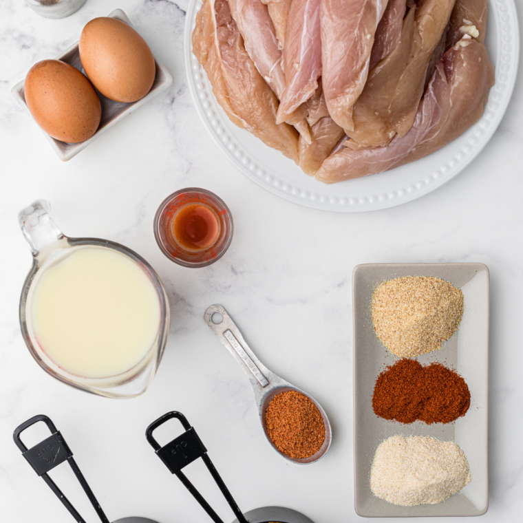 Ingredients needed for Air Fryer Pancake Chicken (Crispy, Kid-Approved Recipe in 25 Minutes) on kitchen table.