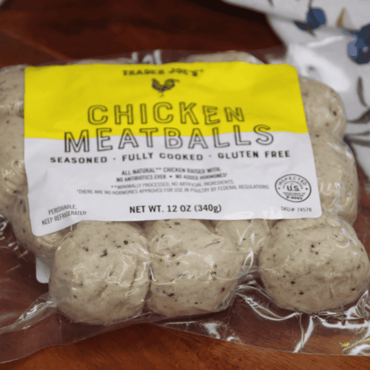 Ingredients needed for Air Fryer Trader Joe’s Chicken Meatballs on kitchen table.