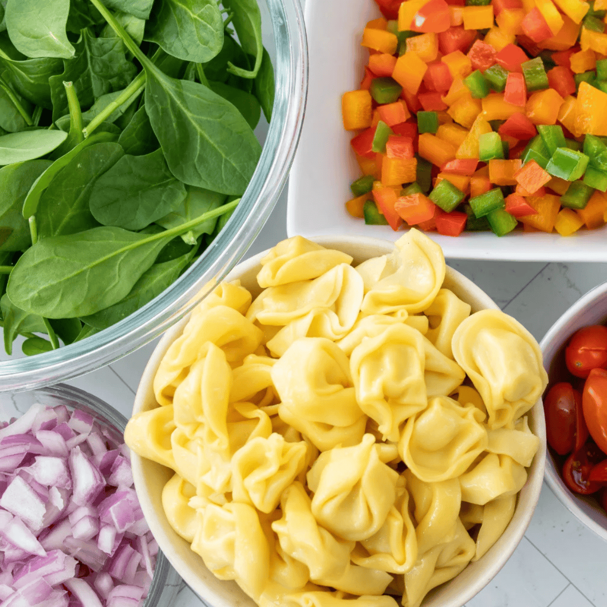 Ingredients needed for Air Fryer Crispy Tortellini (Ready in 15 Minutes!) on kitchen table.