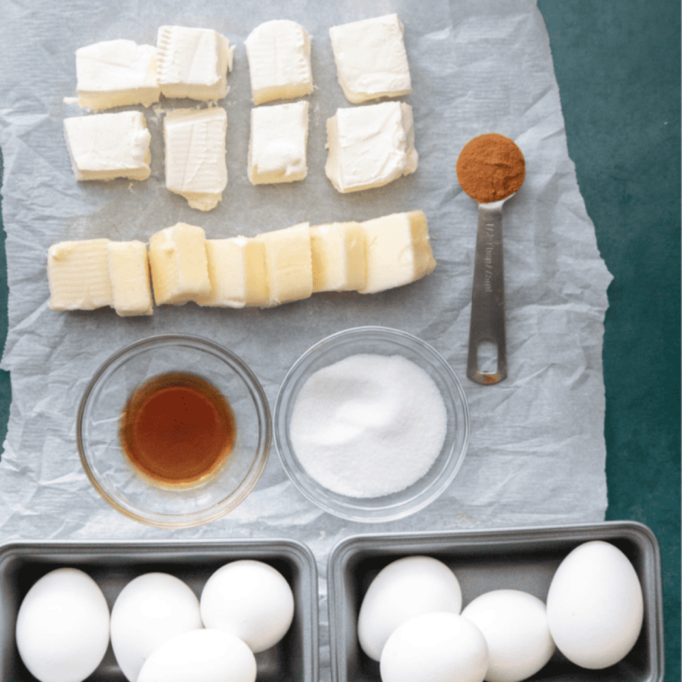 Ingredients needed for Easy Air Fryer Keto Egg Loaf on kitchen table.