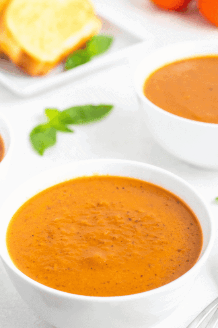 Close up of Easy Air Fryer Tomato Soup.