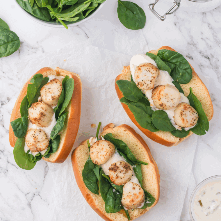 Close up of AIP Scallops on kitchen table.