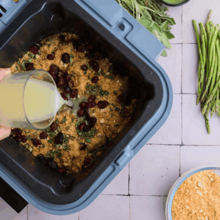  Seasoning and cooking Boston Market-style vegetable stuffing in the Ninja Speedi at 390&deg;F using Rapid Cook setting