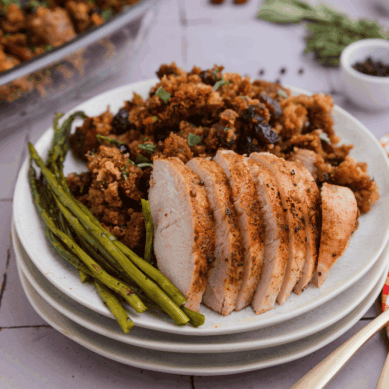 Boston Market-style vegetable stuffing with tender vegetables, bread cubes, and herbs