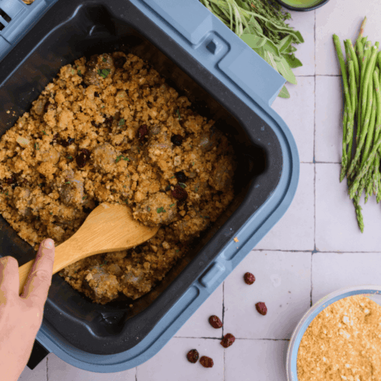 Boston Market-style vegetable stuffing with tender vegetables, bread cubes, and savory herbs