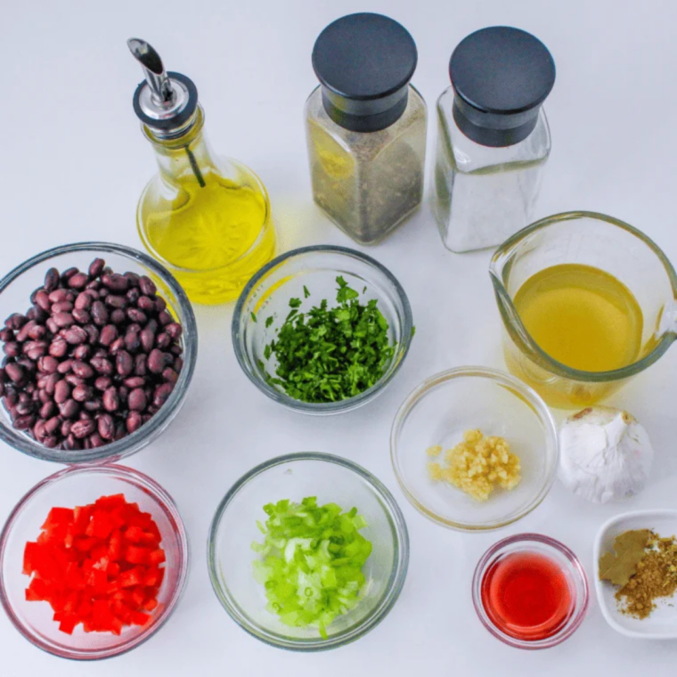 Ingredients needed for Crispy Air Fryer Black Beans on kitchen table.