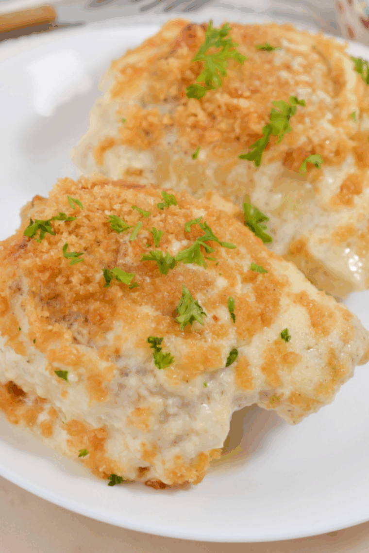 Plate of Easy Air Fryer Caesar Chicken Thighs.