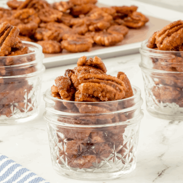 ir fryer gingerbread candied pecans coated in warm, spiced sugar.