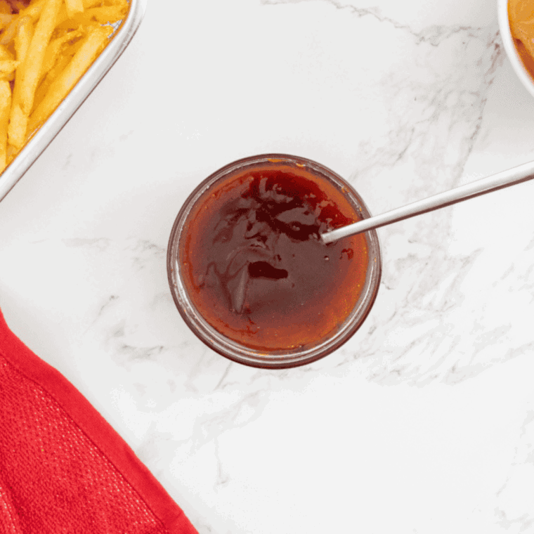 Mix BBQ sauce and honey in a small saucepan, simmer until smooth and fully combined.