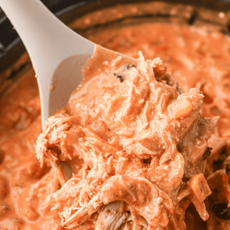 Chicken breasts, Rotel, and spices added to a crockpot for shredded chicken tacos.