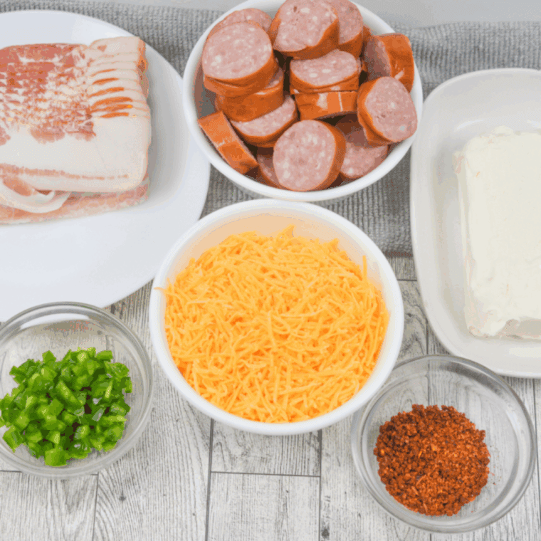 Ingredients needed for Easy Air Fryer Pig Shots on kitchen table.