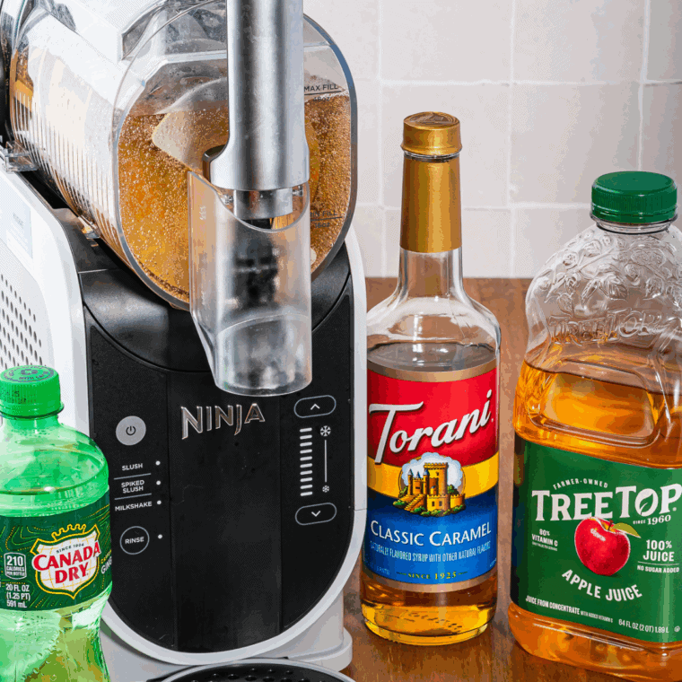 Ingredients needed for Easy Ninja Slushi Apple Cider Slush on kitchen table.