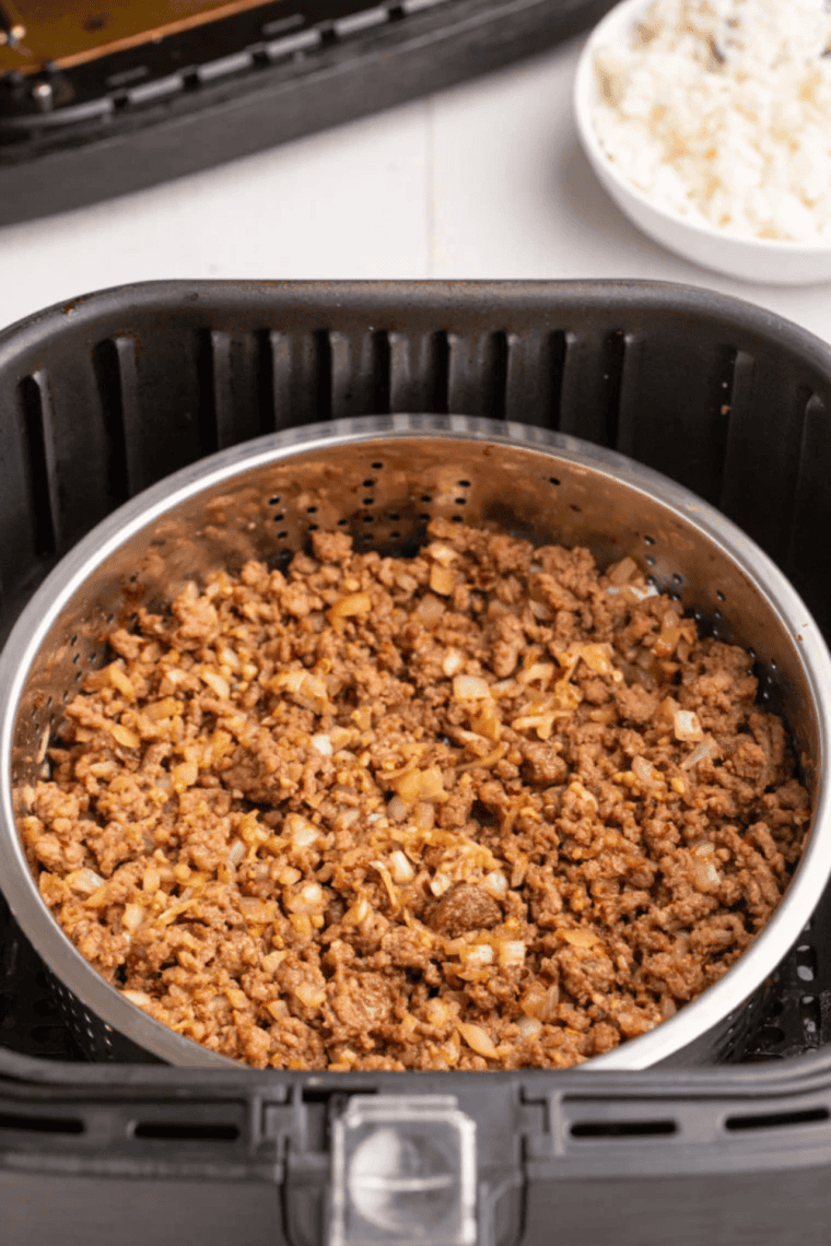 Close up of Korean ground beef in pan.