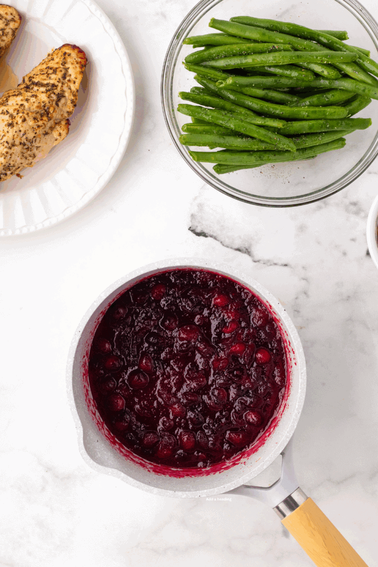 Bowl of bright red Bob Evans-style cranberry relish ready to serve