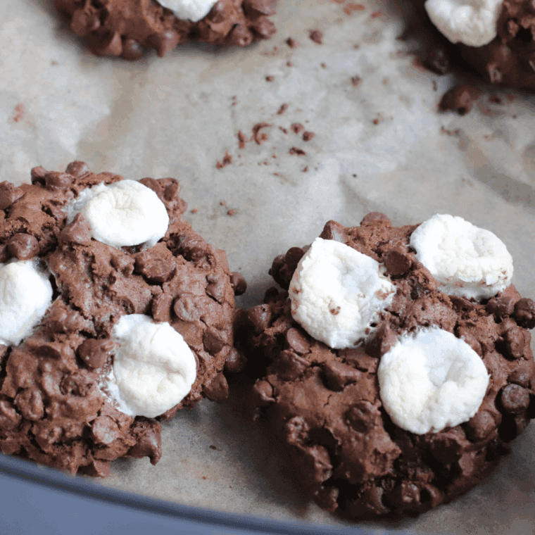 Mini marshmallows placed on baked cookies, then air fried again for gooey topping.