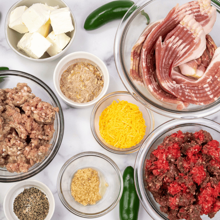 Ingredients needed for air fryer armadillo eggs on kitchen table.