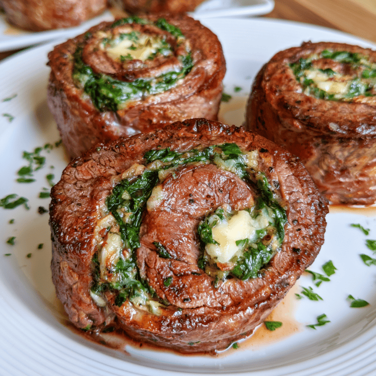 Garlic Herb Butter and Spinach Beef Pinwheel Steaks