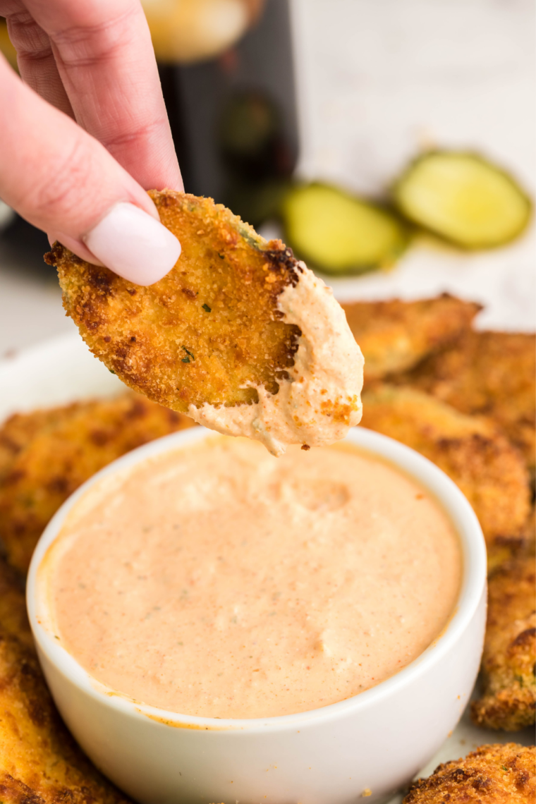 Golden, crispy copycat Culver's fried pickle chips in a paper-lined basket