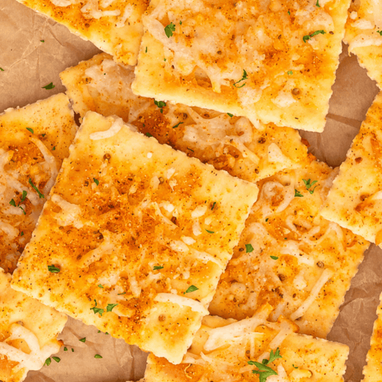 Plate of homemade Buc-ee's Ranchin' Saltines copycat ranch crackers