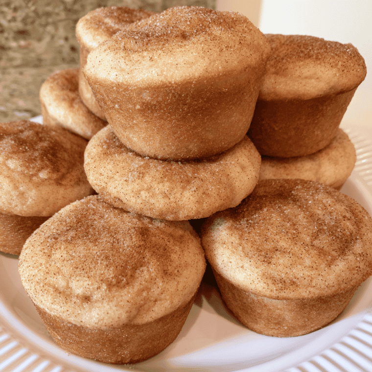 Air fryer snickerdoodle muffins topped with sparkling cinnamon sugar
