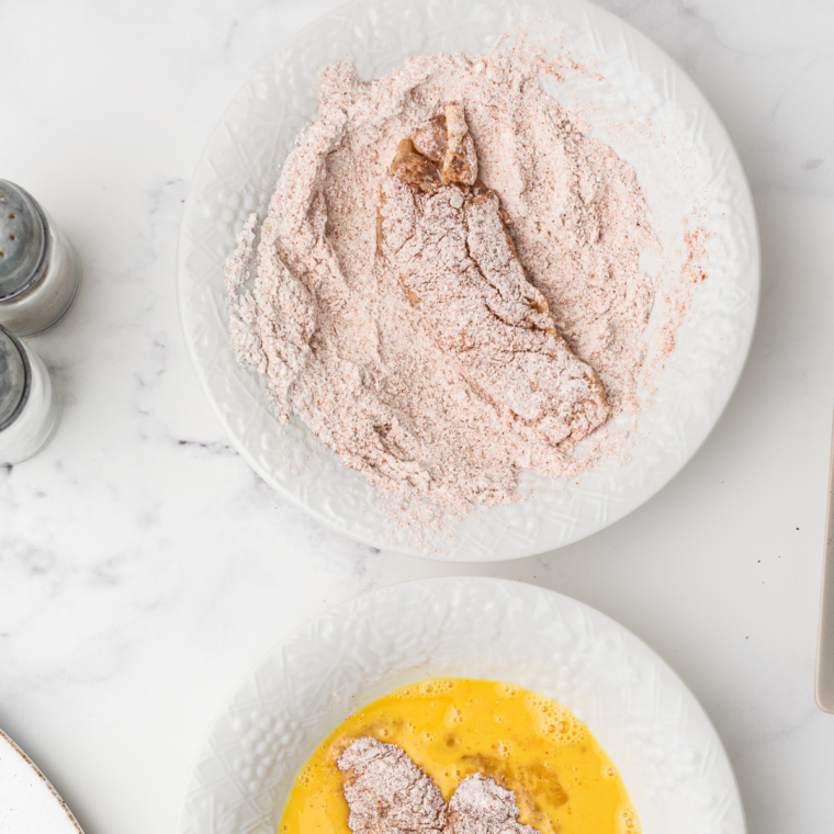 Seasoned flour with cornstarch and baking powder for hand-breaded chicken tenders