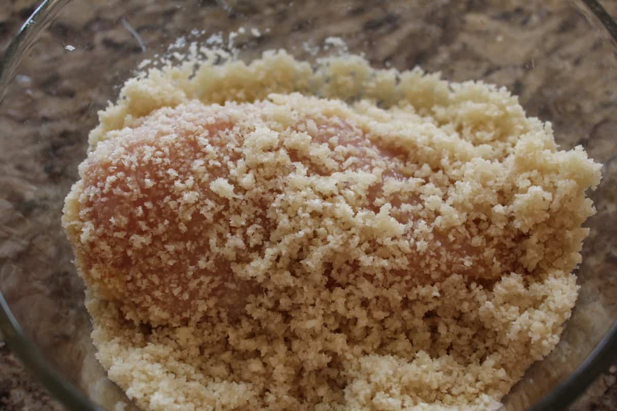 Then dip the chicken breast into the egg and then the panko or breadcrumbs