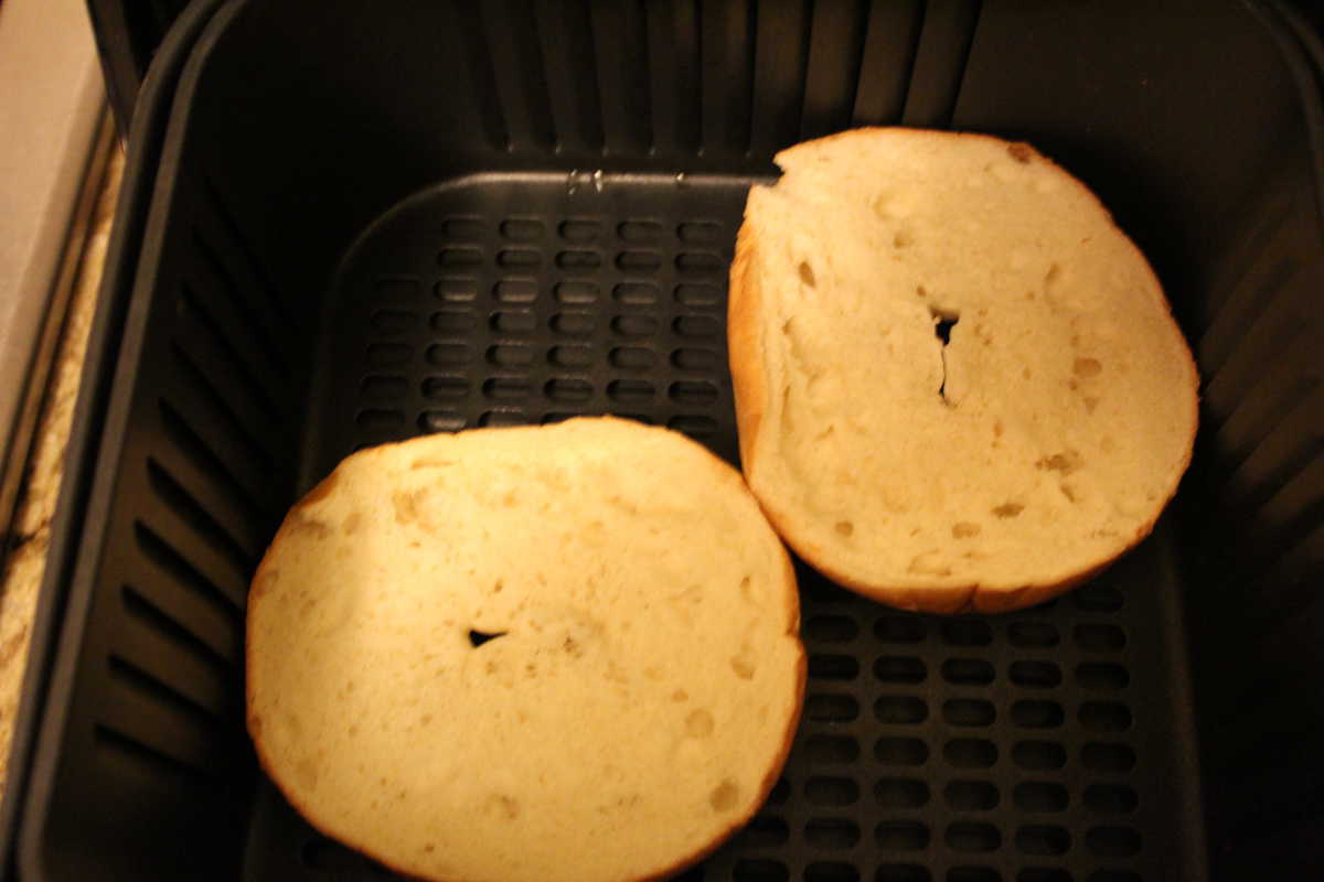 Add Bagel to the Air Fryer For Toasting