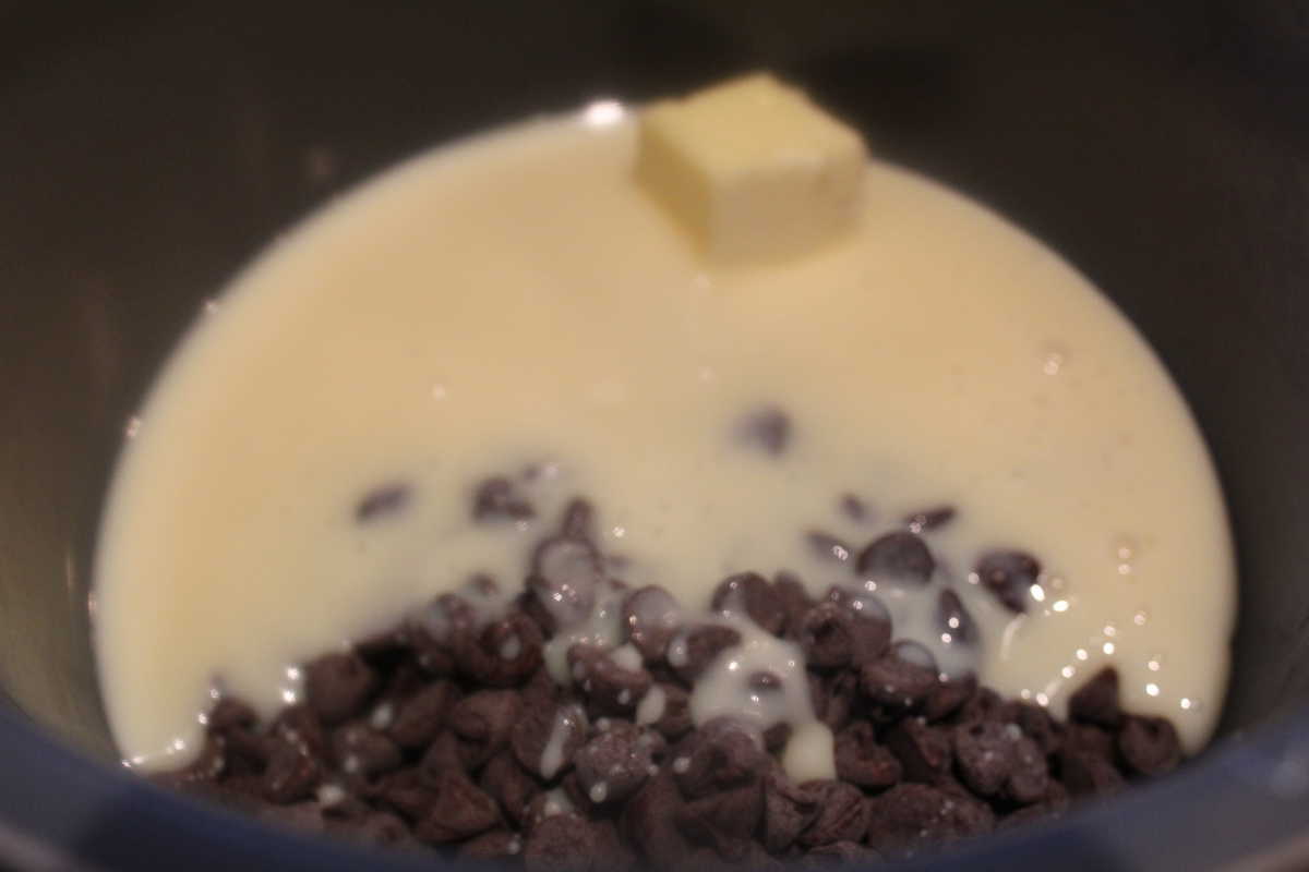 Fudge ingredients in a bowl. 