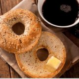 toasted bagel with cup of coffee