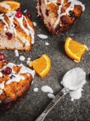 Freshly baked air fryer cranberry scones with golden edges and cranberries