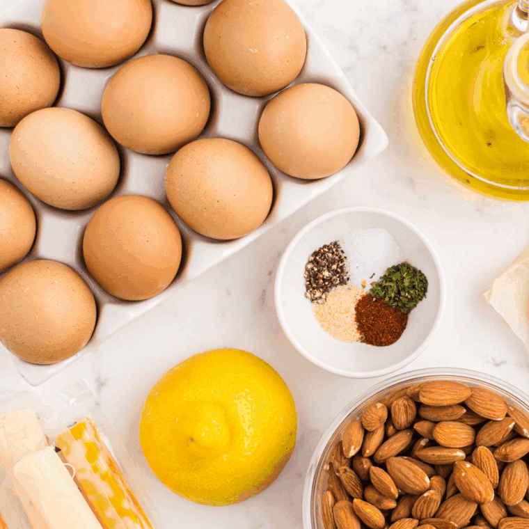 Ingredients needed for Air Fryer Southern Deviled Eggs on kitchen table.