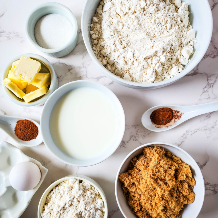 Ingredients needed for Air Fryer Homemade Coffee Cake on kitchen table.