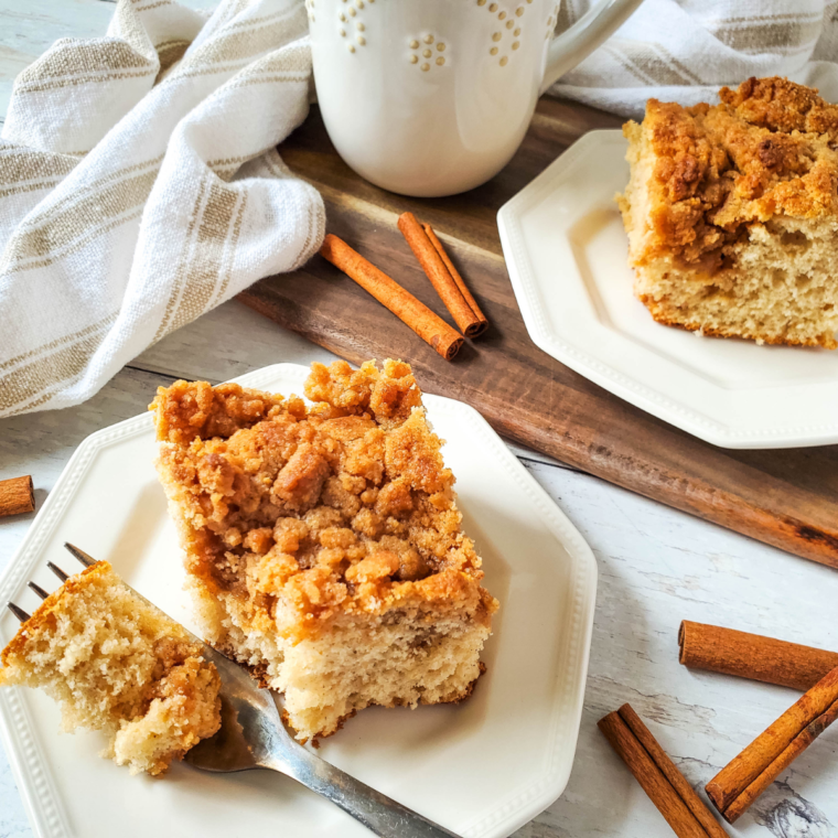 Freshly baked Air Fryer Homemade Coffee Cake with a golden crumb topping.