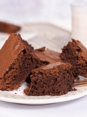 Fudgy air fryer boxed brownies cut into squares on parchment paper