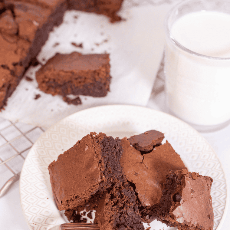 Stack of air fryer boxed brownies showing a moist, fudgy center