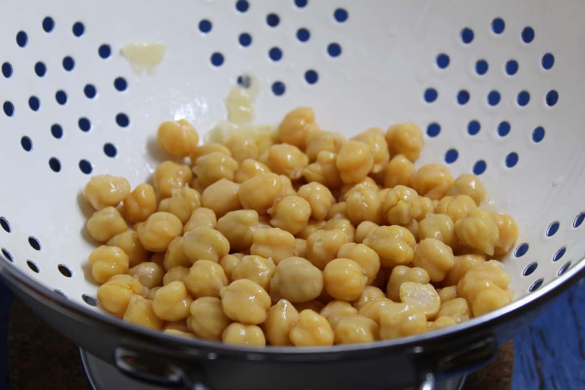 Air Fryer Ranch Chickpeas Being Drained