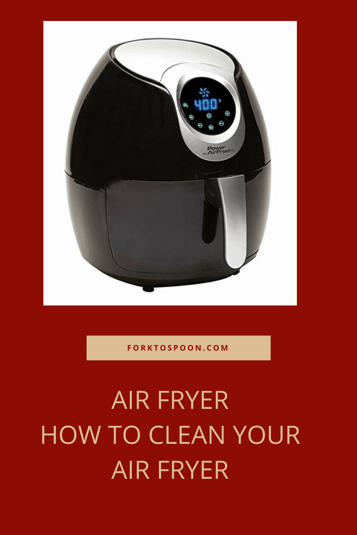 Pin for reference later shows a red box with an image of a closed air fryer oven set to 400°F. Underneath it reads: 'Air fryer how to clean your air fryer'.