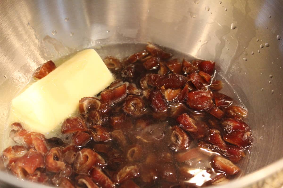 Soaking the Dates for Date and Walnut Bread
