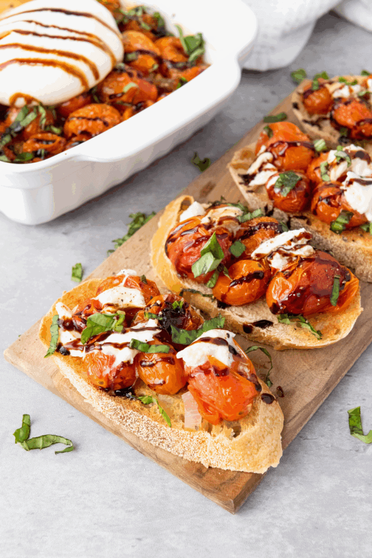Toasted bruschetta topped with diced tomatoes, fresh basil, and balsamic drizzle, just like Cheesecake Factory’s version.