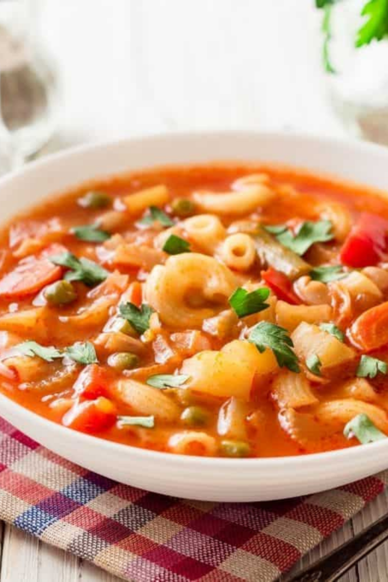 Instant Pot Olive Garden Minestrone Soup with vegetables, beans, pasta, and rich tomato broth