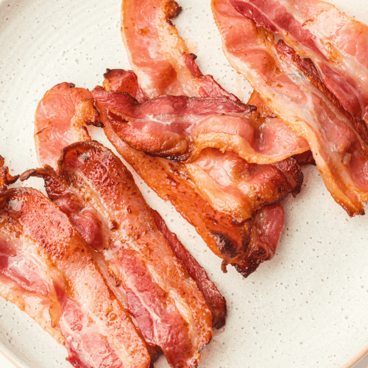 Golden crispy bacon glazed with sweet maple syrup, cooked to perfection in an air fryer.