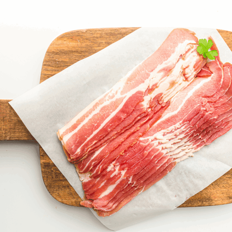 Ingredients needed for Air Fryer Maple Bacon on kitchen table.